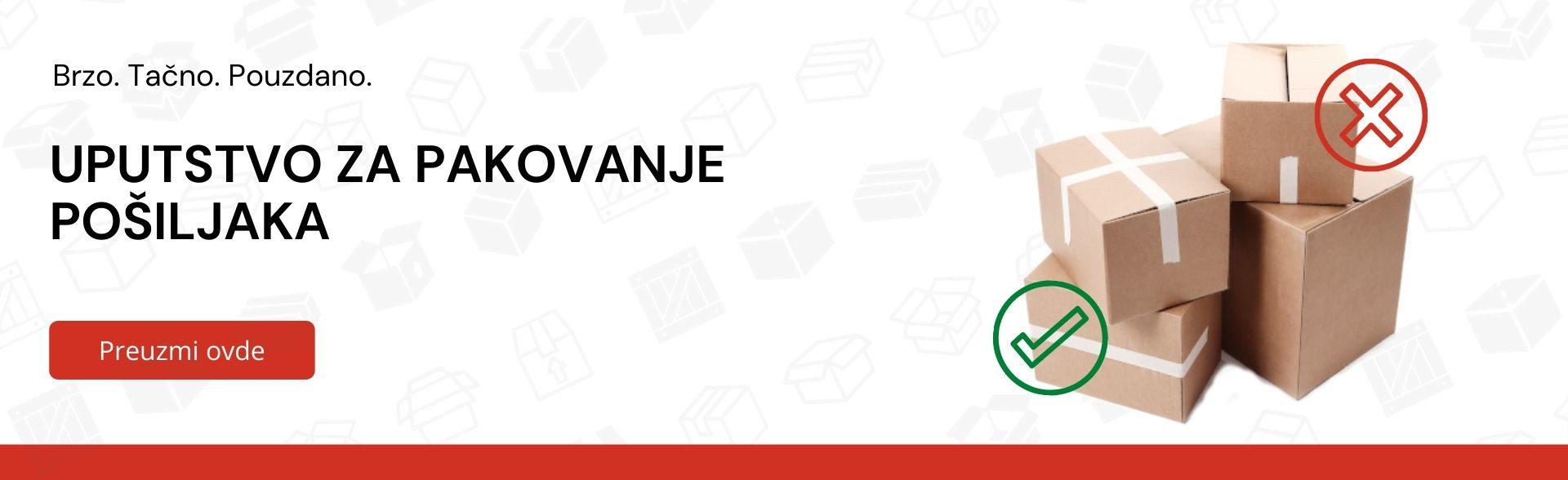 Razlika izmedju pravilo i pogrešno upakovanih pošiljaka. Naslagani paketi zalepljeni belom trakom.