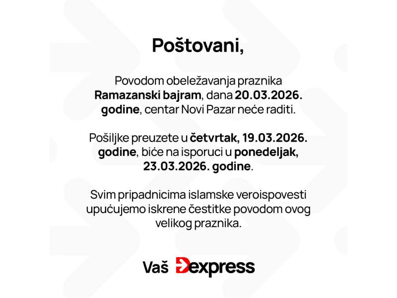 Obaveštenje o radu centra Novi Pazar