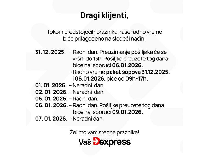 Radno vreme za novogodišnje i božićne praznike