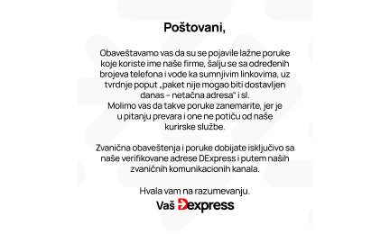 Obaveštenje o lažnim porukama u ime DExpress-a