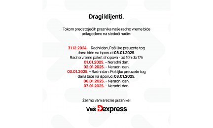OBAVEŠTENJE- Radno vreme za novogodišnje i božićne praznike