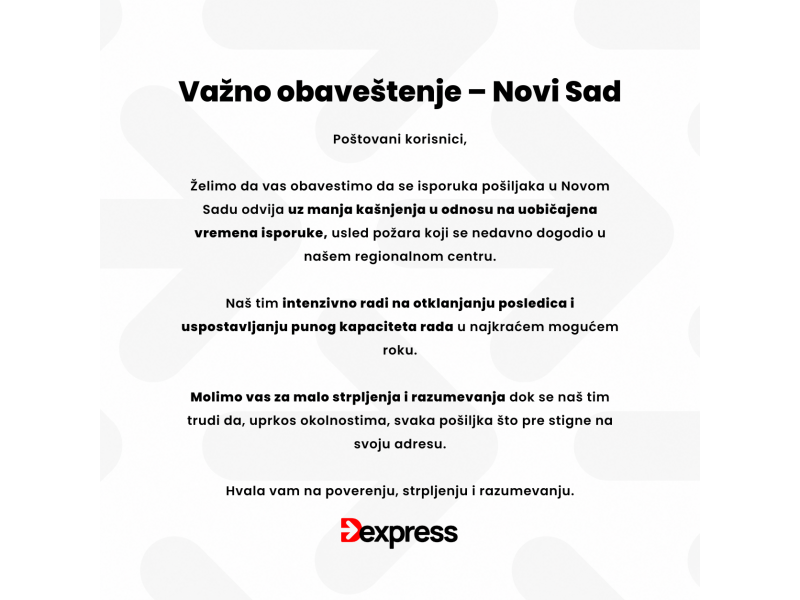 Važno obaveštenje – Novi Sad