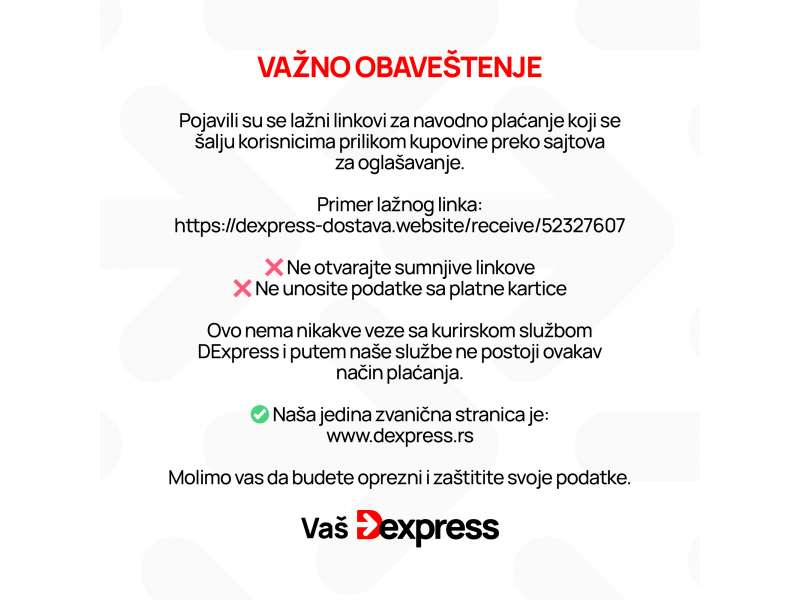 VAŽNO OBAVEŠTENJE ZA KORISNIKE