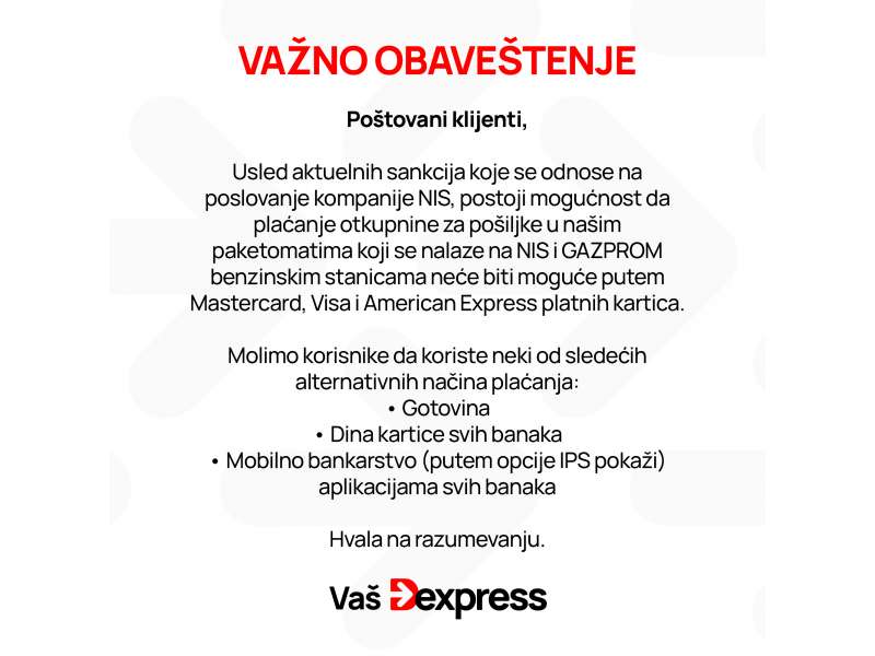 VAŽNO OBAVEŠTENJE